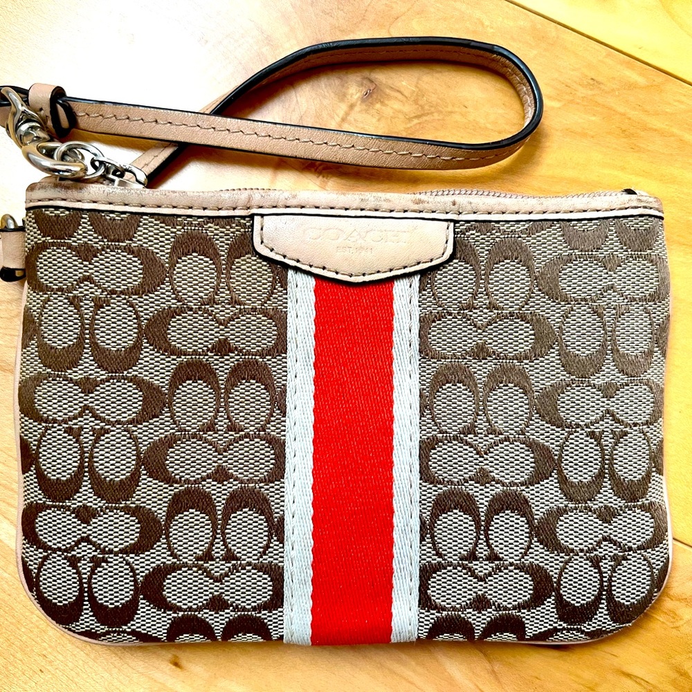 Coach Signature Orange Stripe Small Wristlet